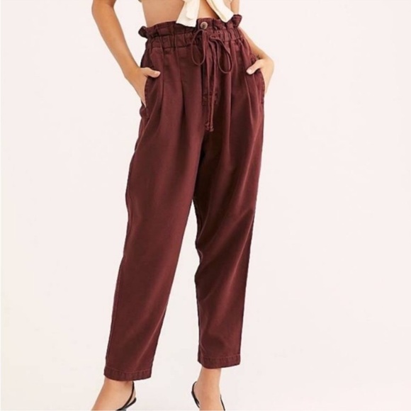Free People Pants - Free People Margate Maroon Paper Bag Pants